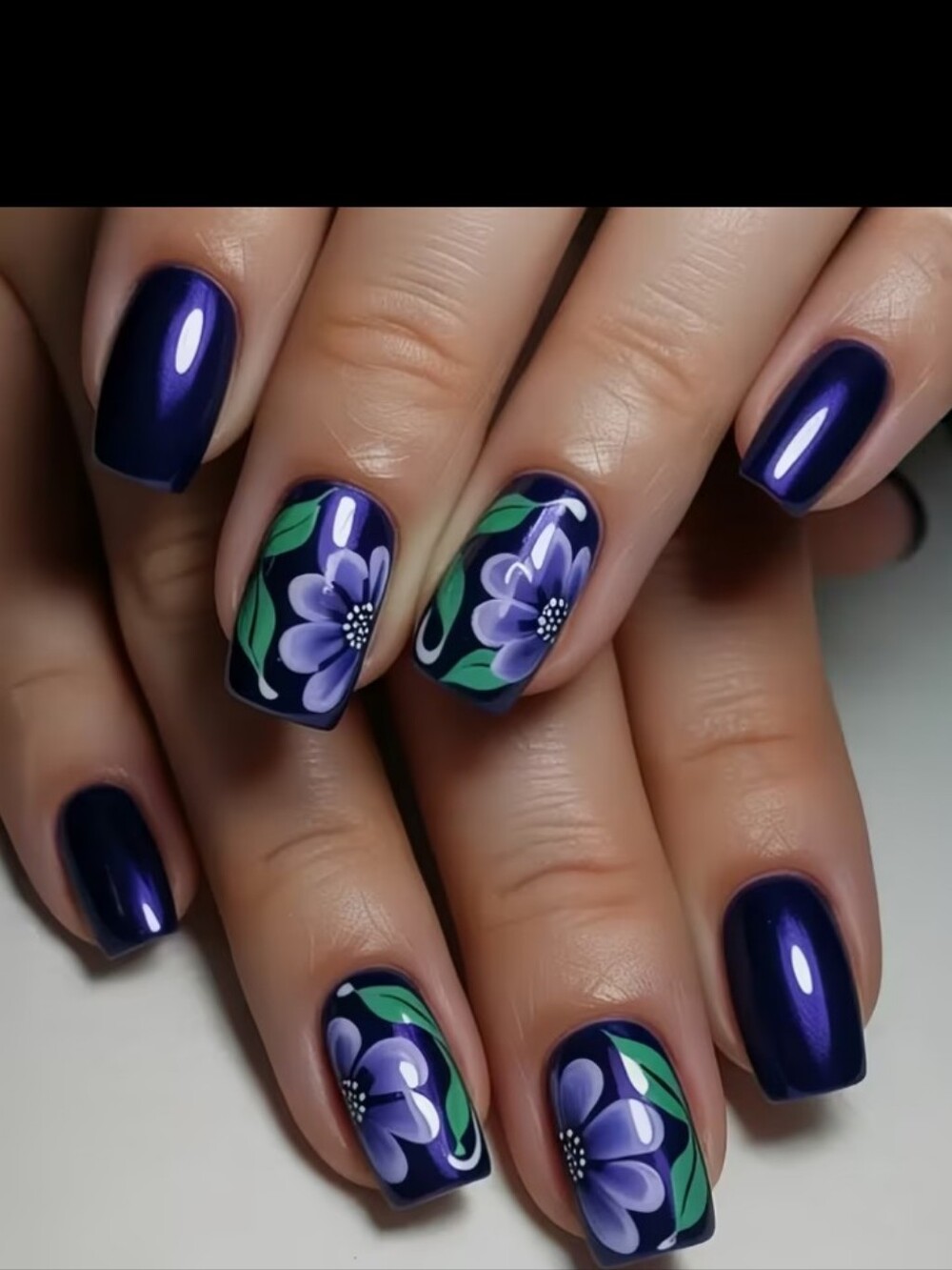 🔥3/$21 Deep Purple Floral Press On Nails